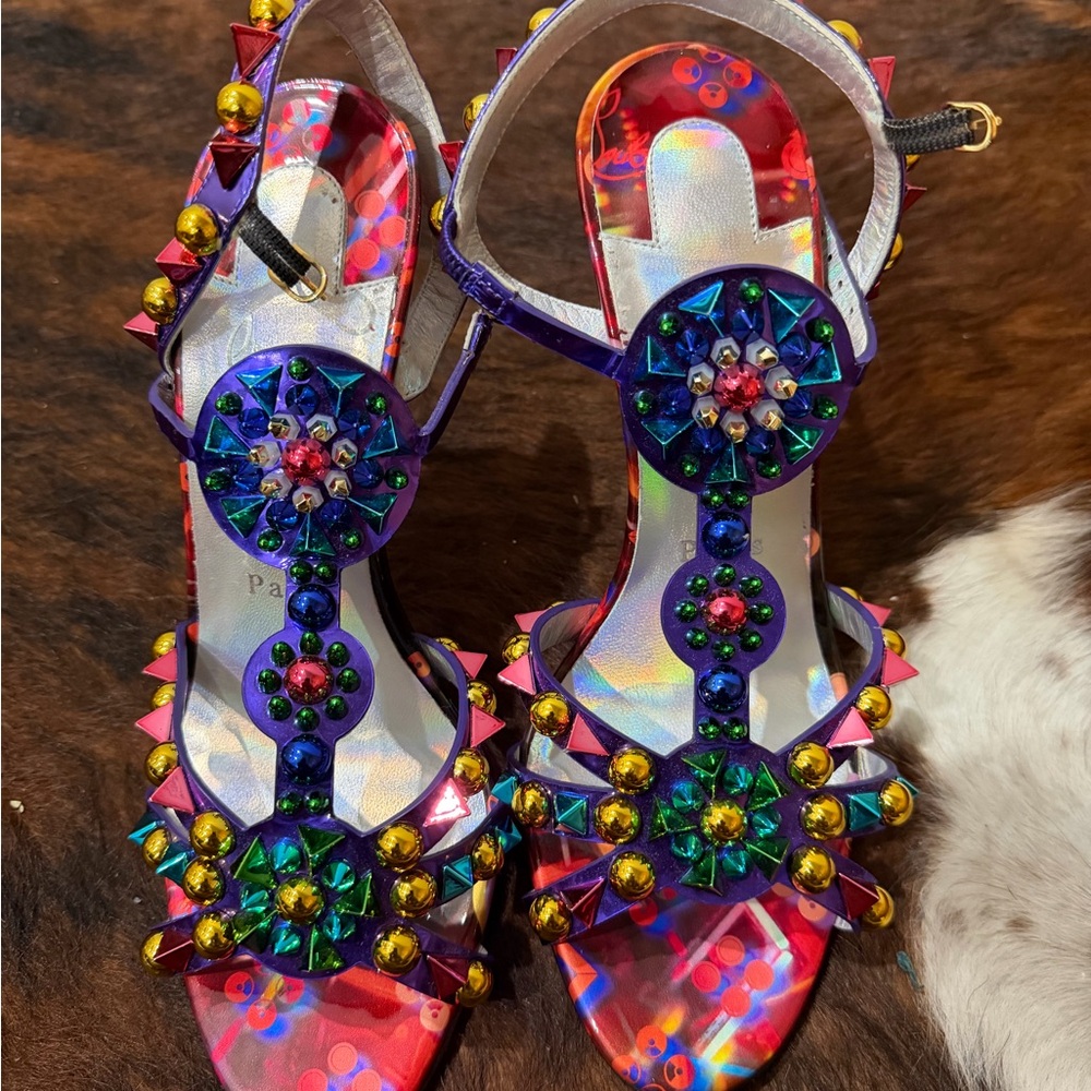 Christian Louboutin Purple Jeweled T-Strap Sandals